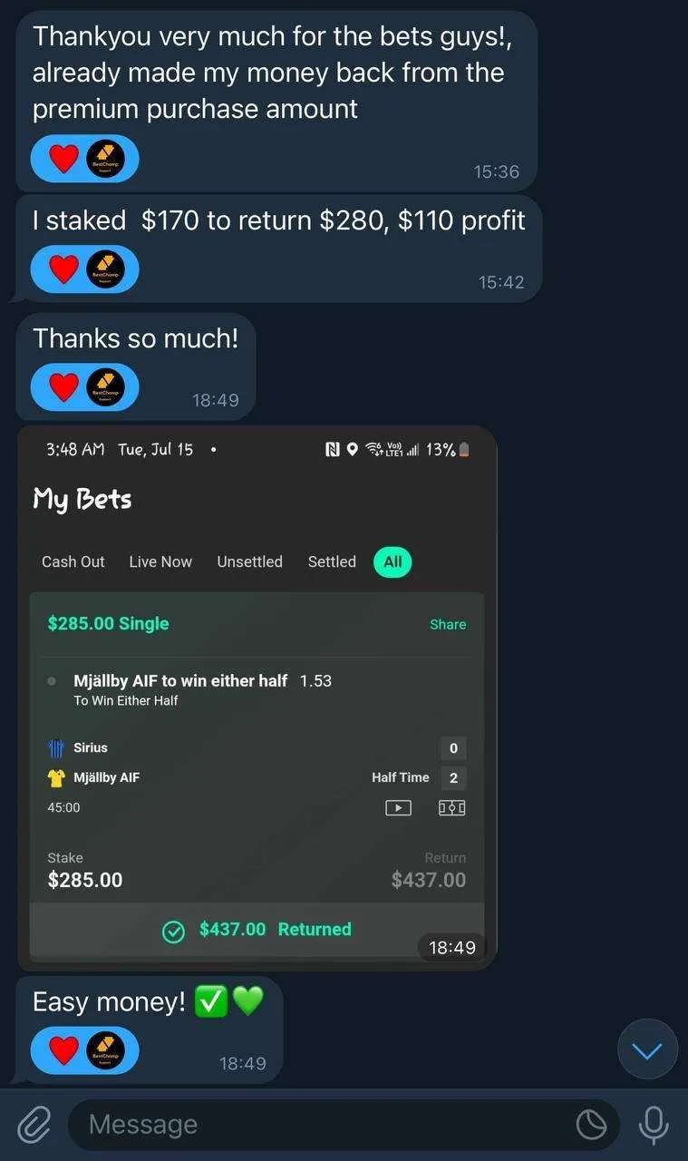 BetSwiss member result
