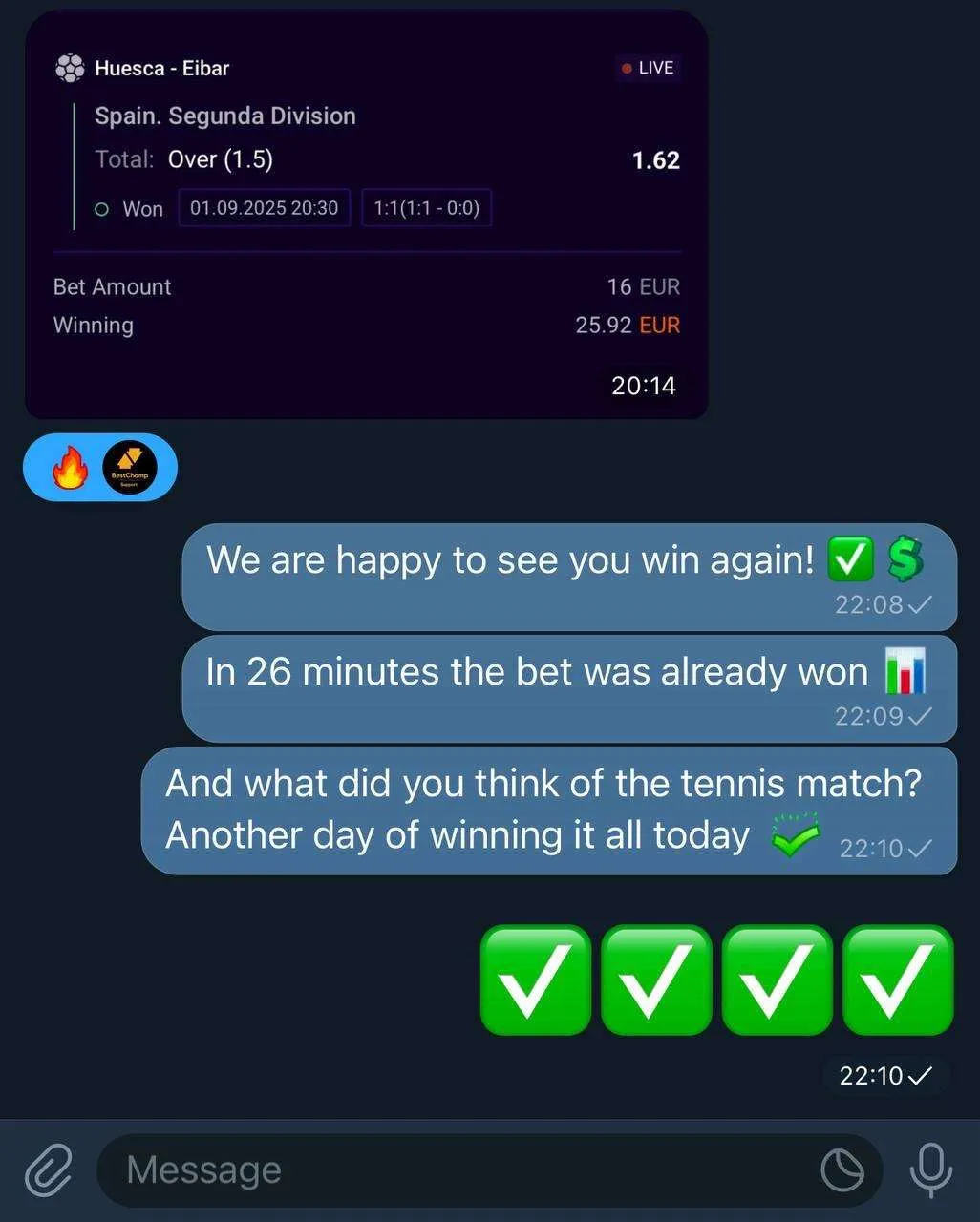 BetSwiss member result